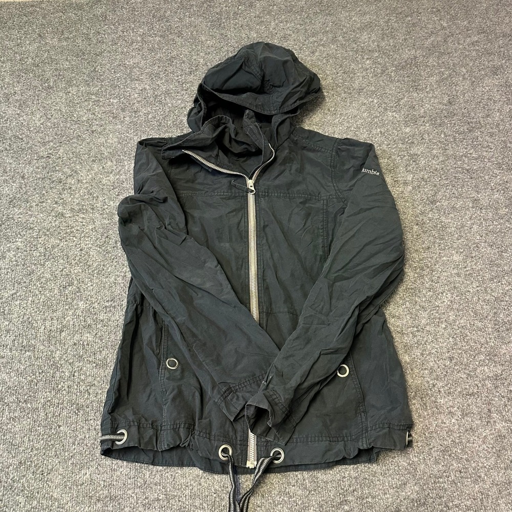 Columbia Jacket Womens Size M Black Hooded Windbreaker Full Zip Omni-Shade